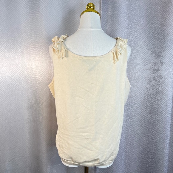 Lauren Ralph Lauren Cream Knit Tank Top Ruffle Shoulders XL Silk Blend - Picture 5 of 9